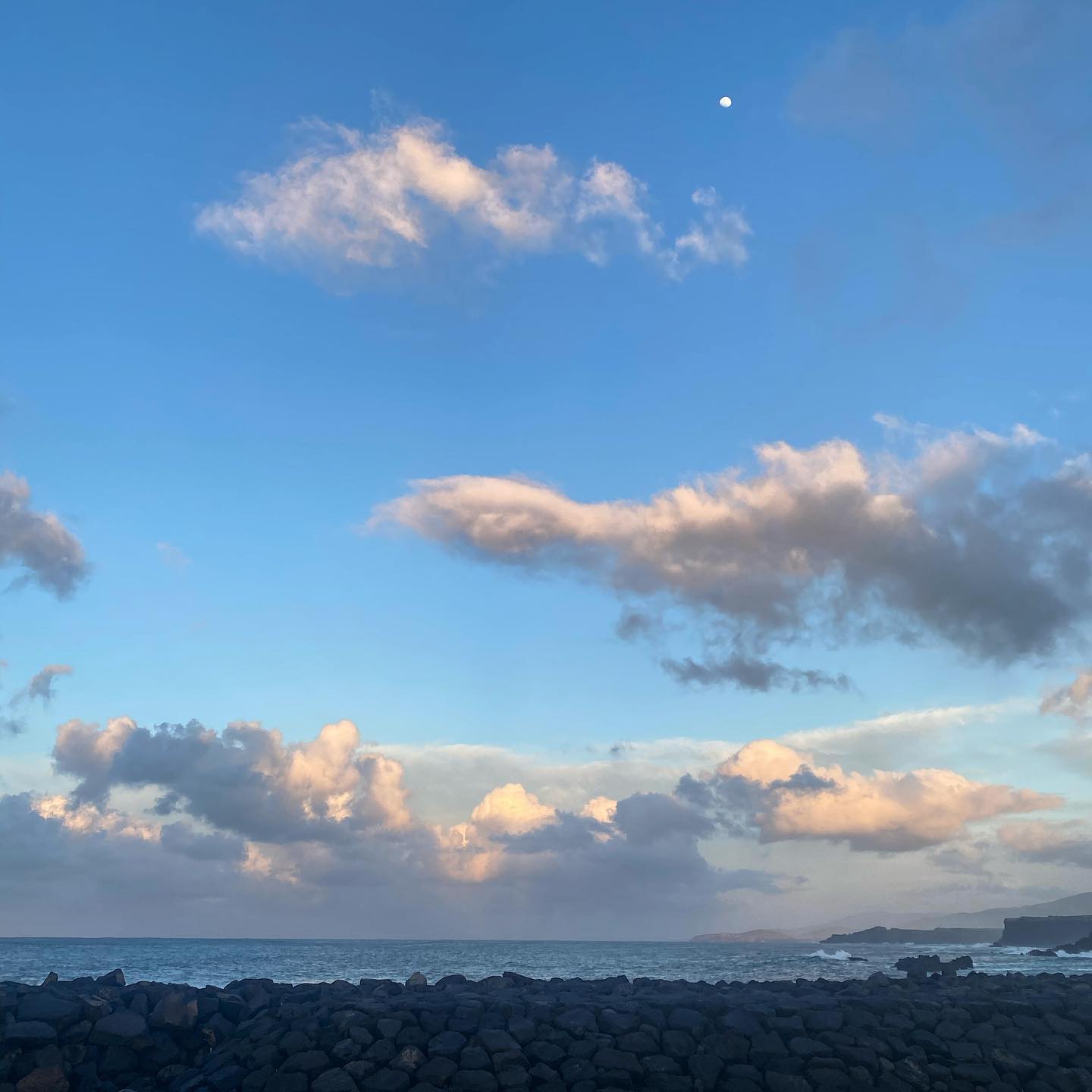 The evening is so nice that even the moon is out