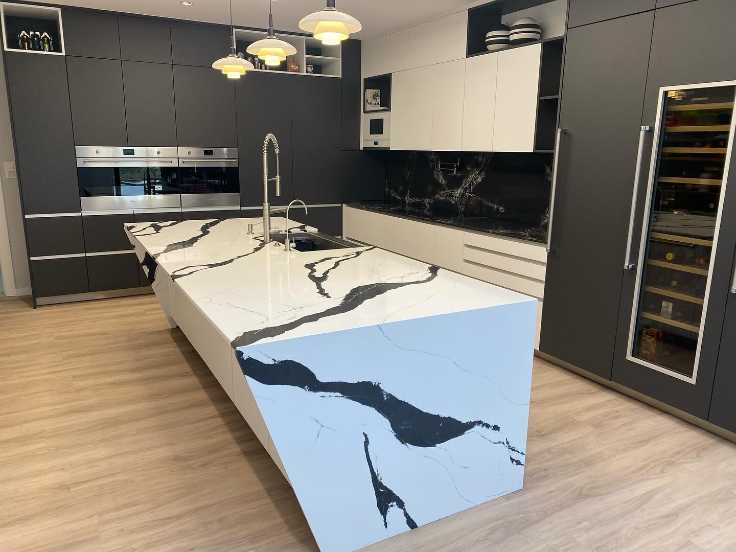 Almost there with my modern kitchen transformation. Black and white palette with this bold quartz island making my design dreams come true. Just a few finishing touches left. #KitchenGoals​​​​​​​​​​​​​​​​