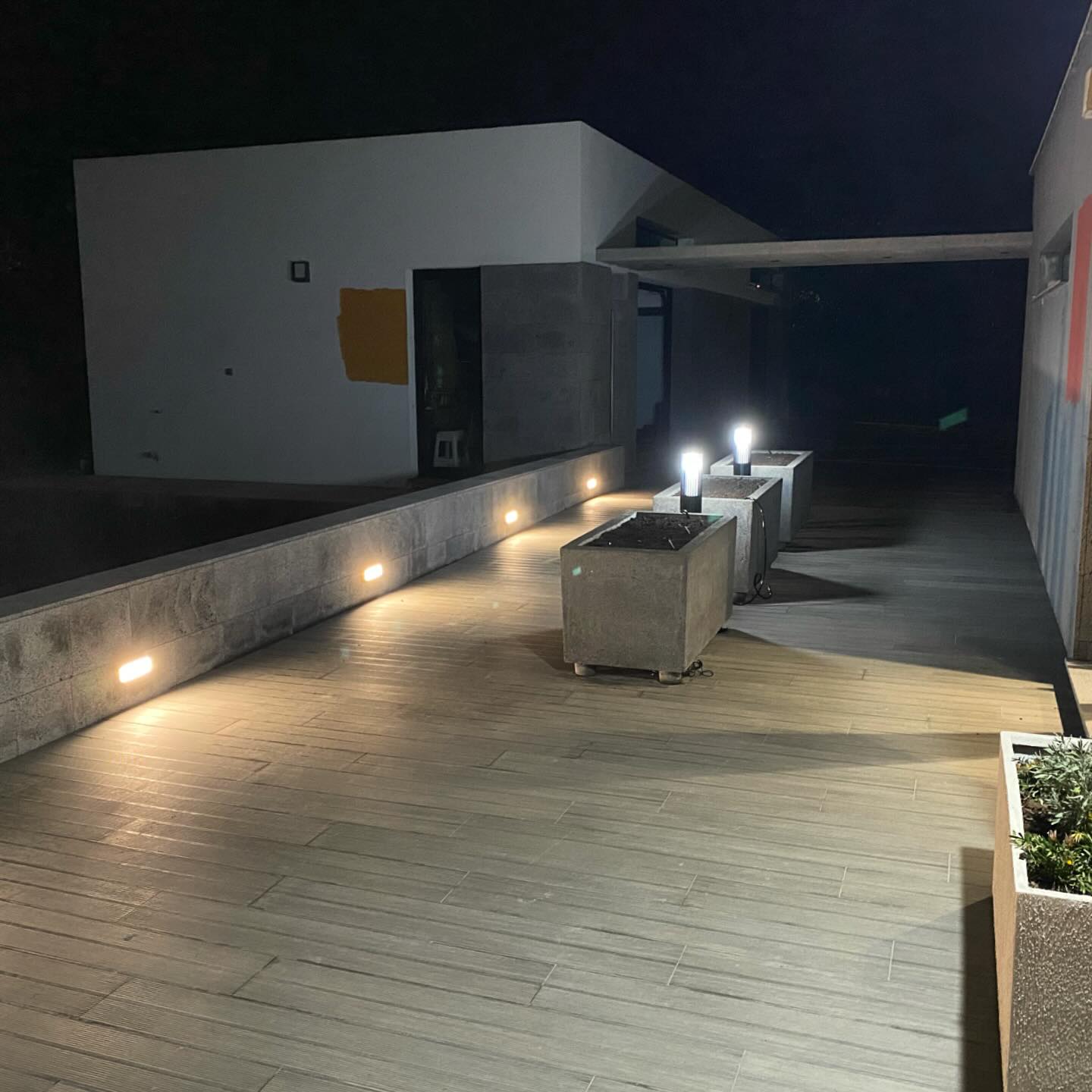 The new side patio lights, the herb garden is nearly done