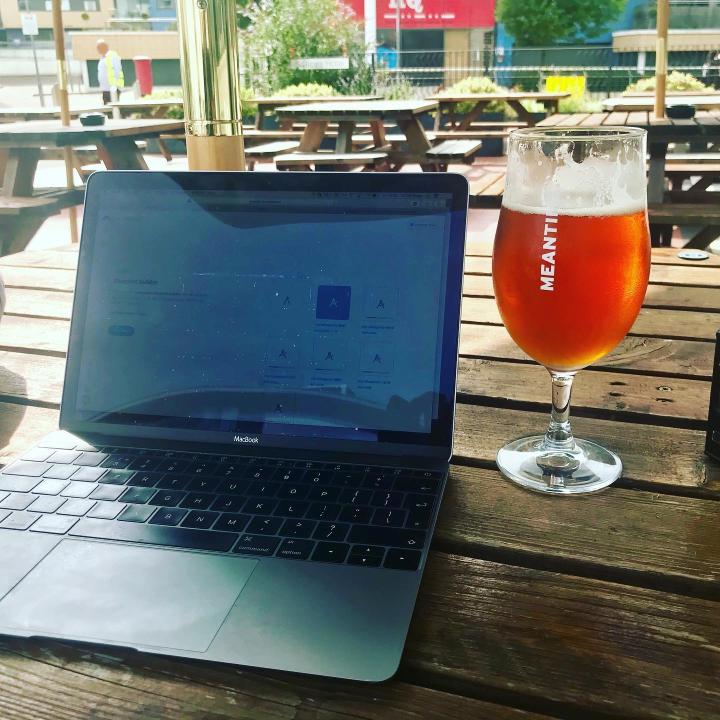 Early day out of the office due to board meeting, so taking advantage of the nice weather to work at the pub with the sun shining