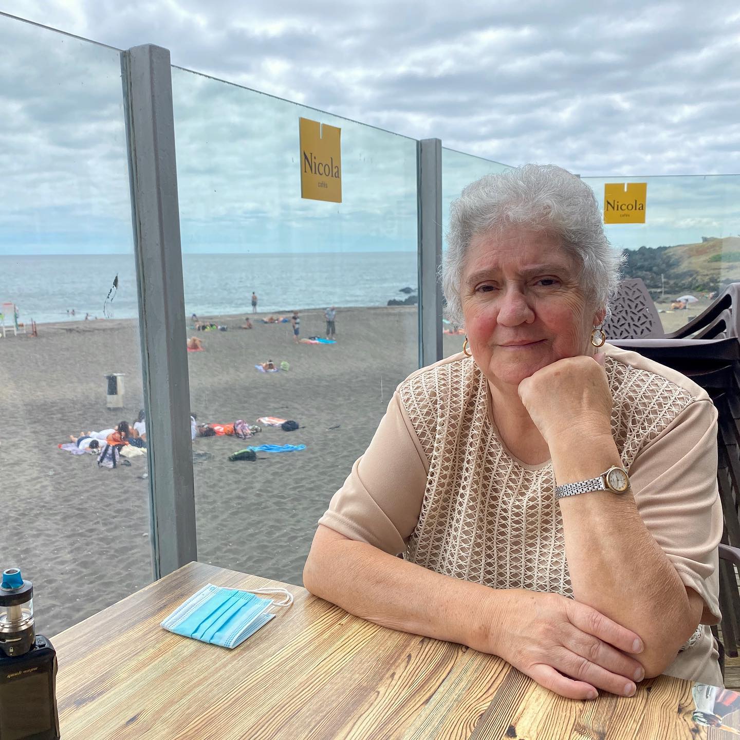 Having a drink with mom at the beach, spent some quality time today with her :)